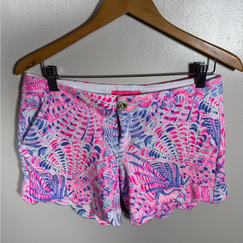 Lilly Pulitzer Sz 6 Buttercup 5” Knit Shorts ~ Pink Raz Berry Tropical Resort